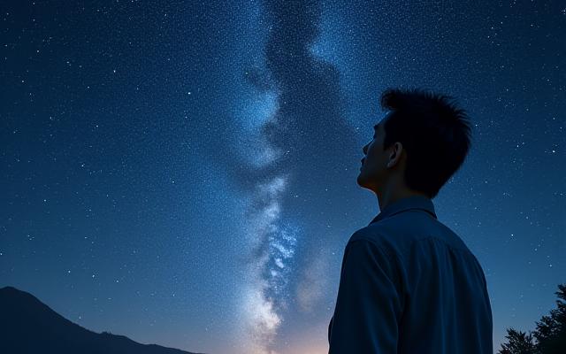 Tenmon-Domeの創設者が夜空を見上げている姿
